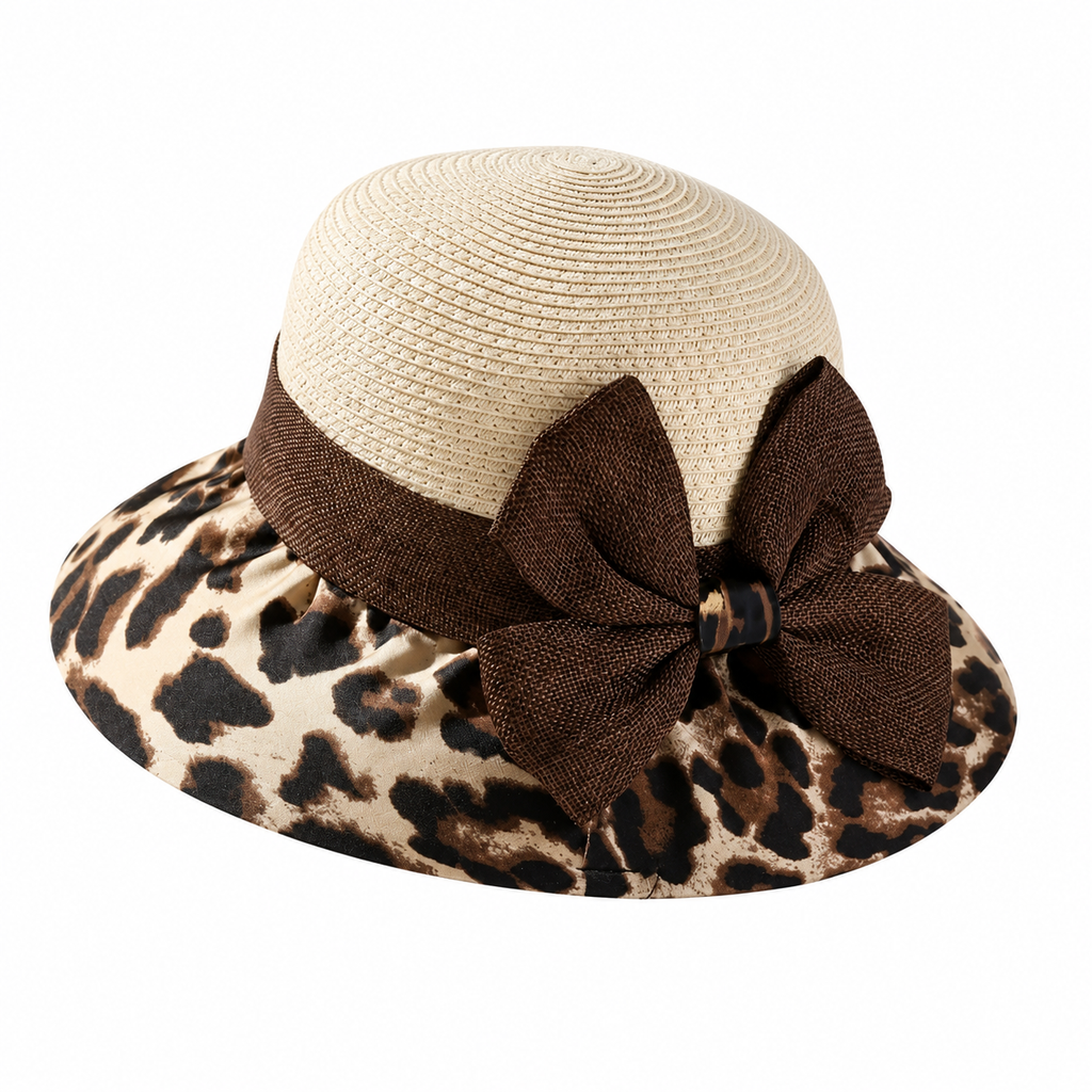 Leopard Bow Hats with Chin Straps