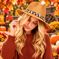 Boho Shell Band Straw Fedora Hat – Natural Wide Brim Beach Hat