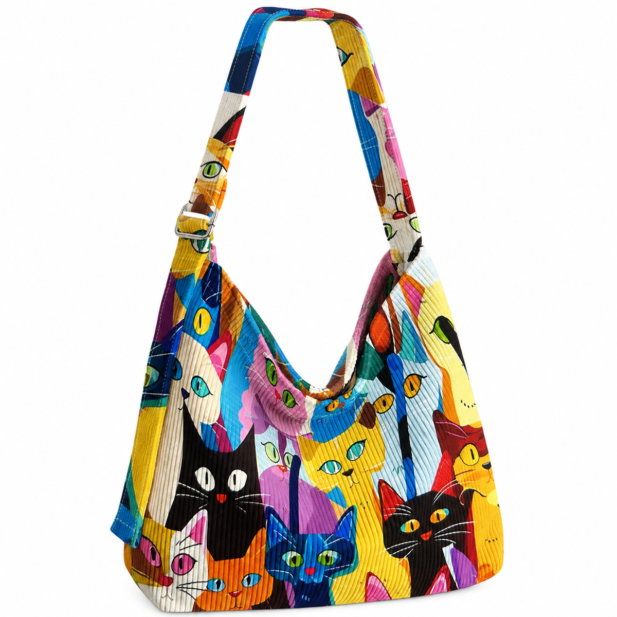Colorful Catitude Corduroy Hobo Bag