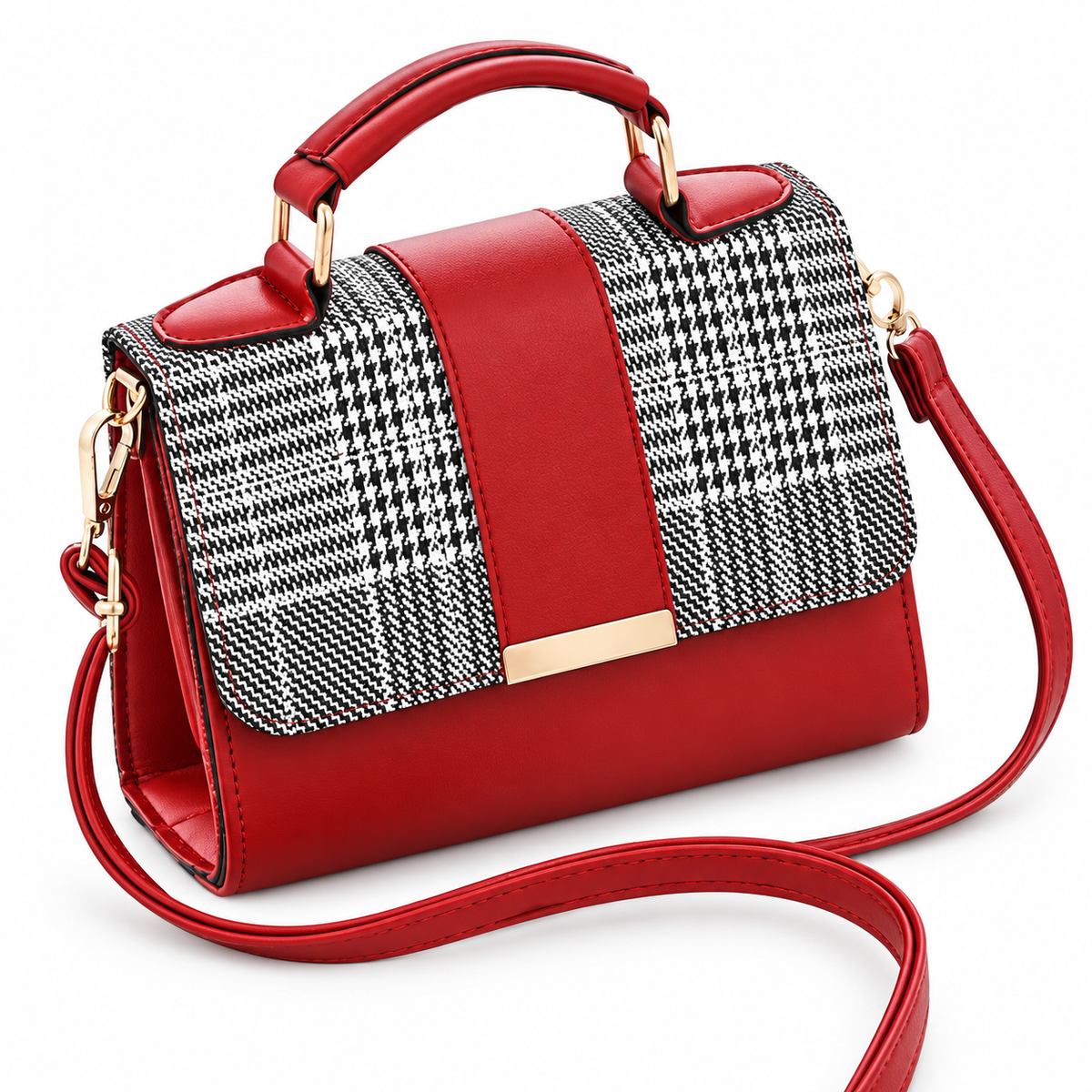 Houndstooth Crossbody Purse With Top Handle-Multiple Color Options