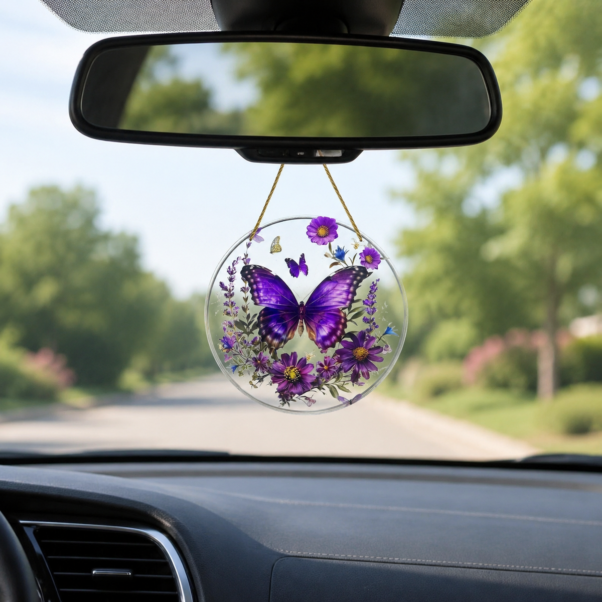 Mini Purple Garden Butterfly Car Ornament