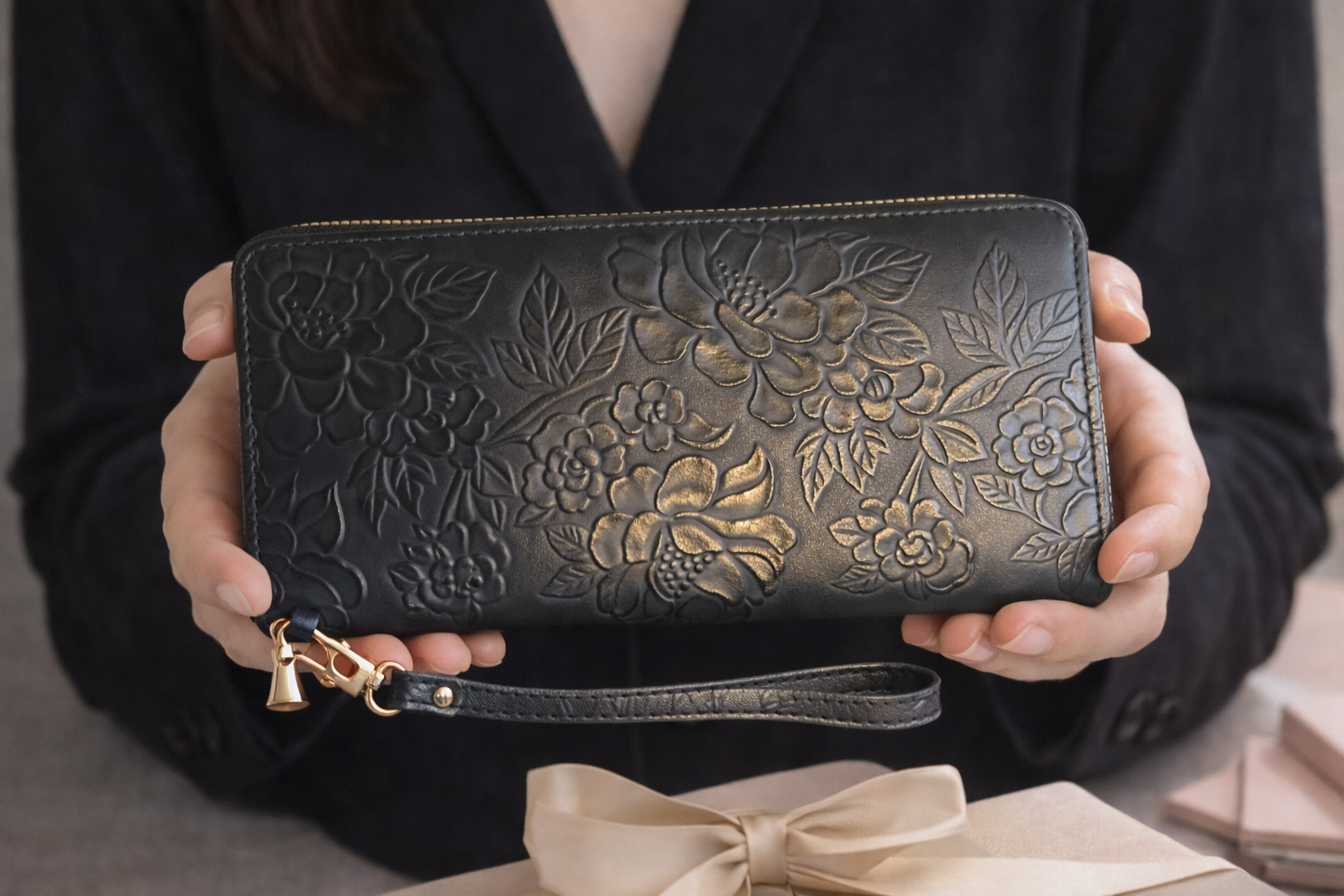 Floral ALL Over Wallet-Black
