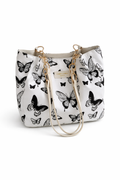 Black & White Butterfly Print Shoulder Bag-Lightweight Handbag For Women