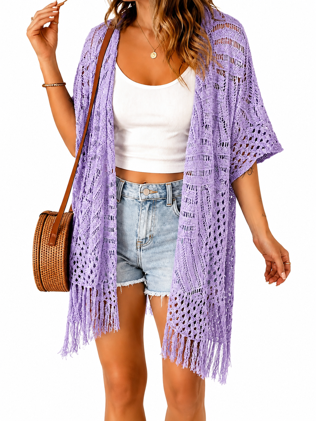 Lavender Lace Crochet Kimono