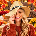 Wide Brim Straw Fedora Hat with Shell Band – Natural Boho Beach Hat