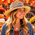 Boho Stripe Band Straw Sun Hat – Wide Brim Coastal Beach Hat