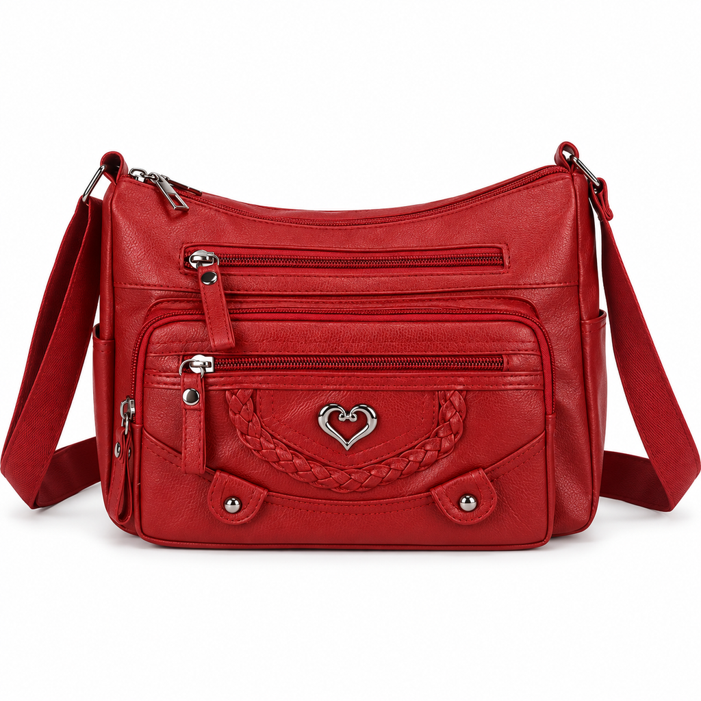 Crimson Heart Multi-Pocket Crossbody Bag