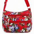 Floral Canvas Crossbody Purse-Adjustable Strap & Multi Zip Pockets