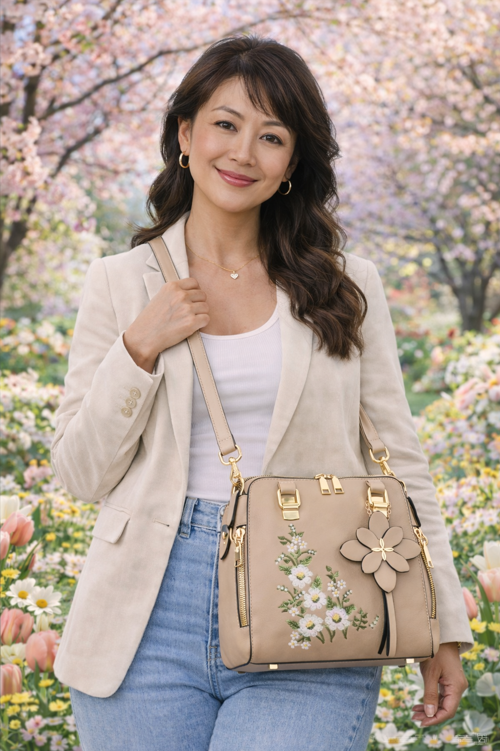 Neutral Bloom Classic Handbag