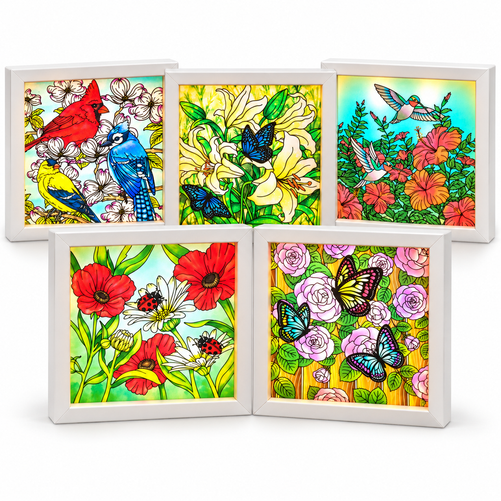 Illuminated LED Stained Glass Art Lamps-8"x 8" (USB Powered) -Multiple Style Options