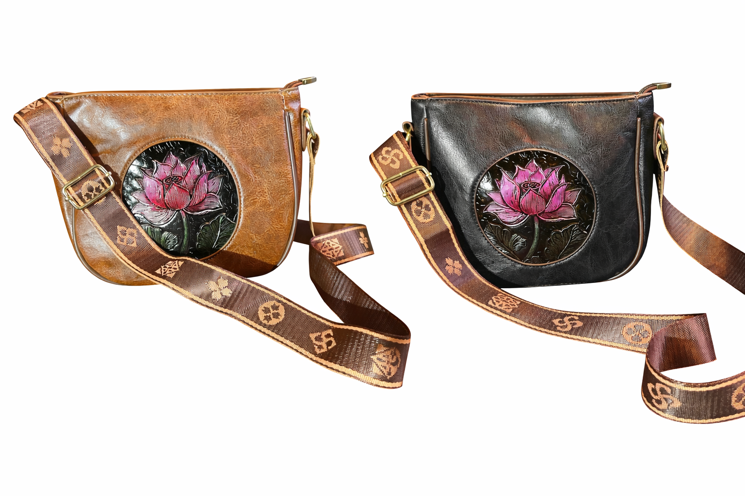 Floral Crossbody Saddle Bag for Women – Faux Leather Small Shoulder Purse with Adjustable Strap