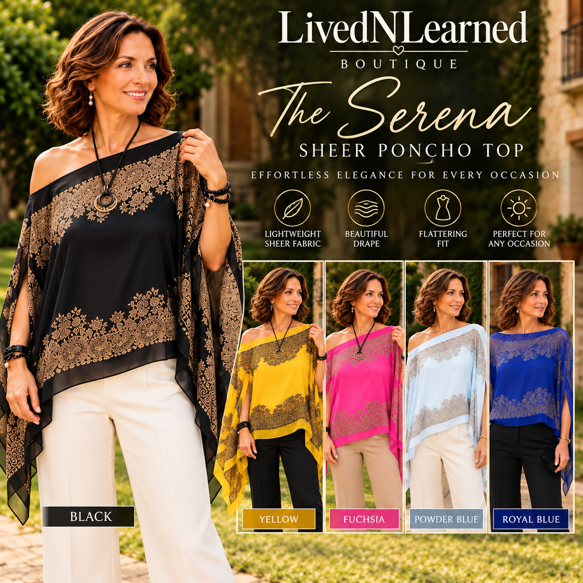 The Serena Sheer Poncho Top-Multiple Color Options