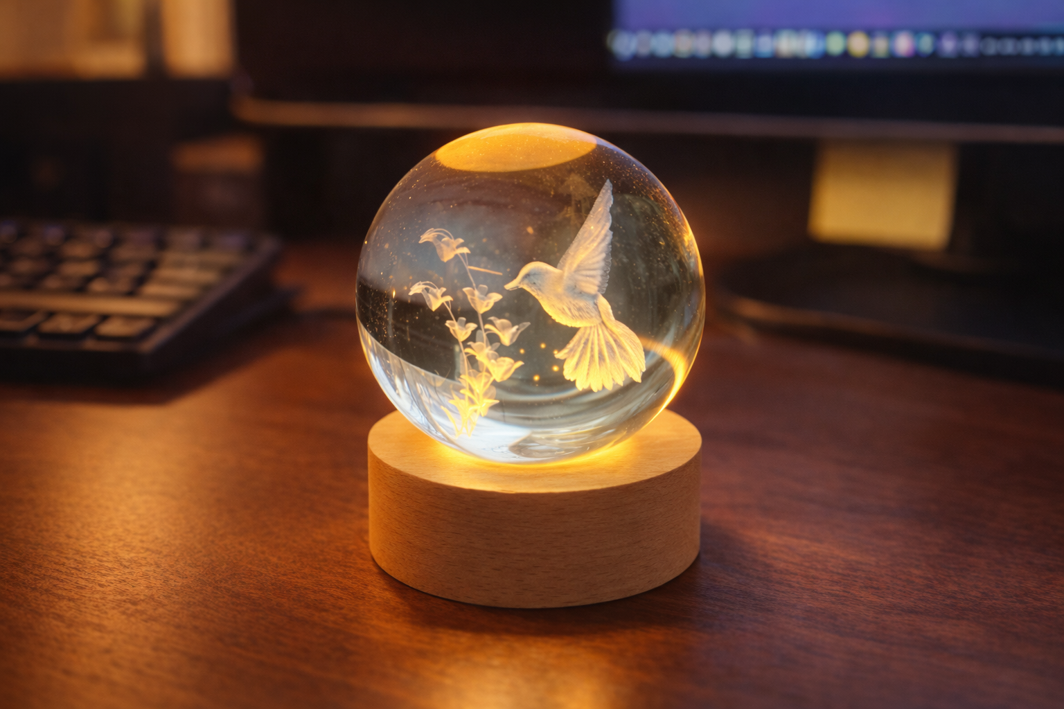 Hummingbird Crystal With Light Up Stand