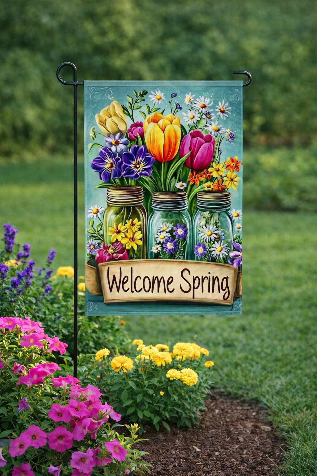 Welcome Mason Jar Garden Flag