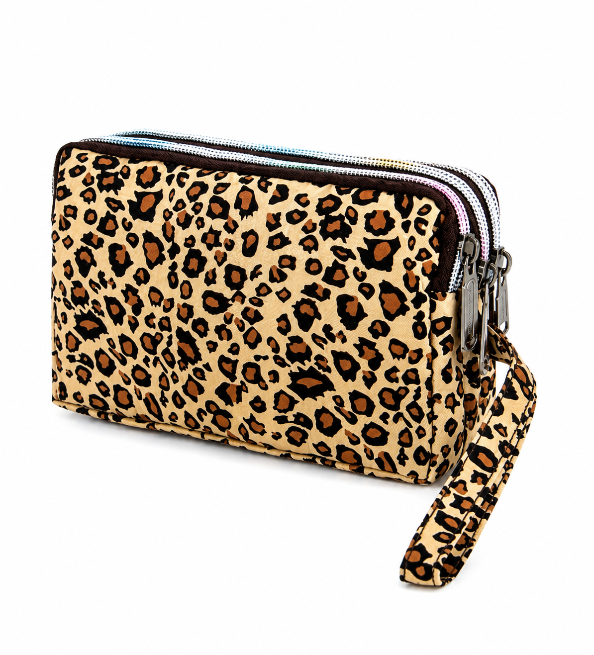 Leopard Triple Zip Wristlet Wallet