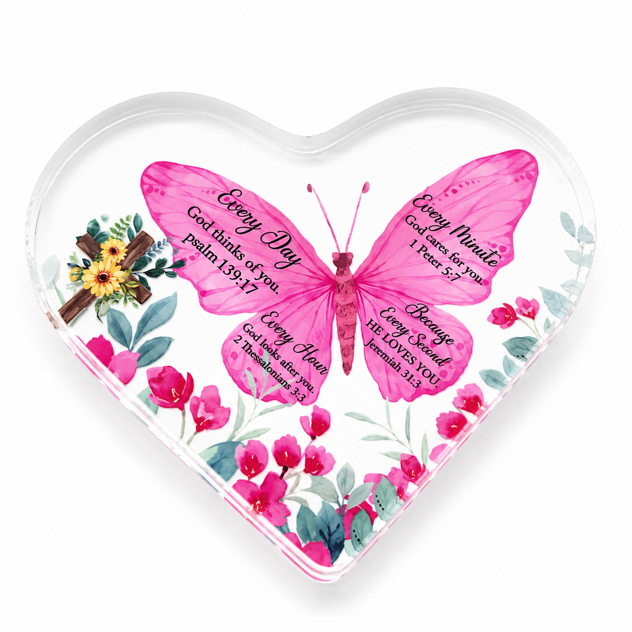 Pink Butterfly Inspirational Heart Acrylic Plaque