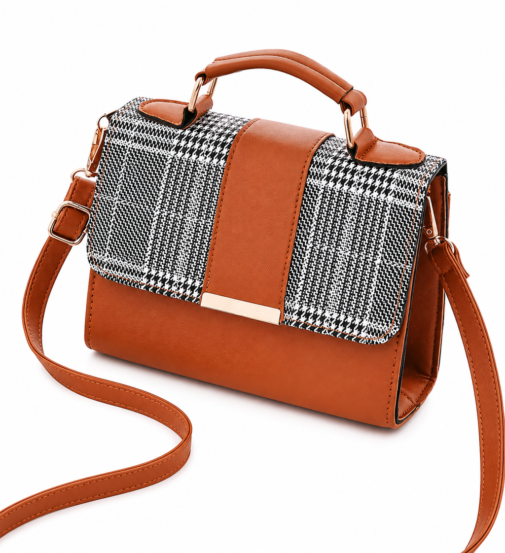 Houndstooth Crossbody Purse With Top Handle-Multiple Color Options