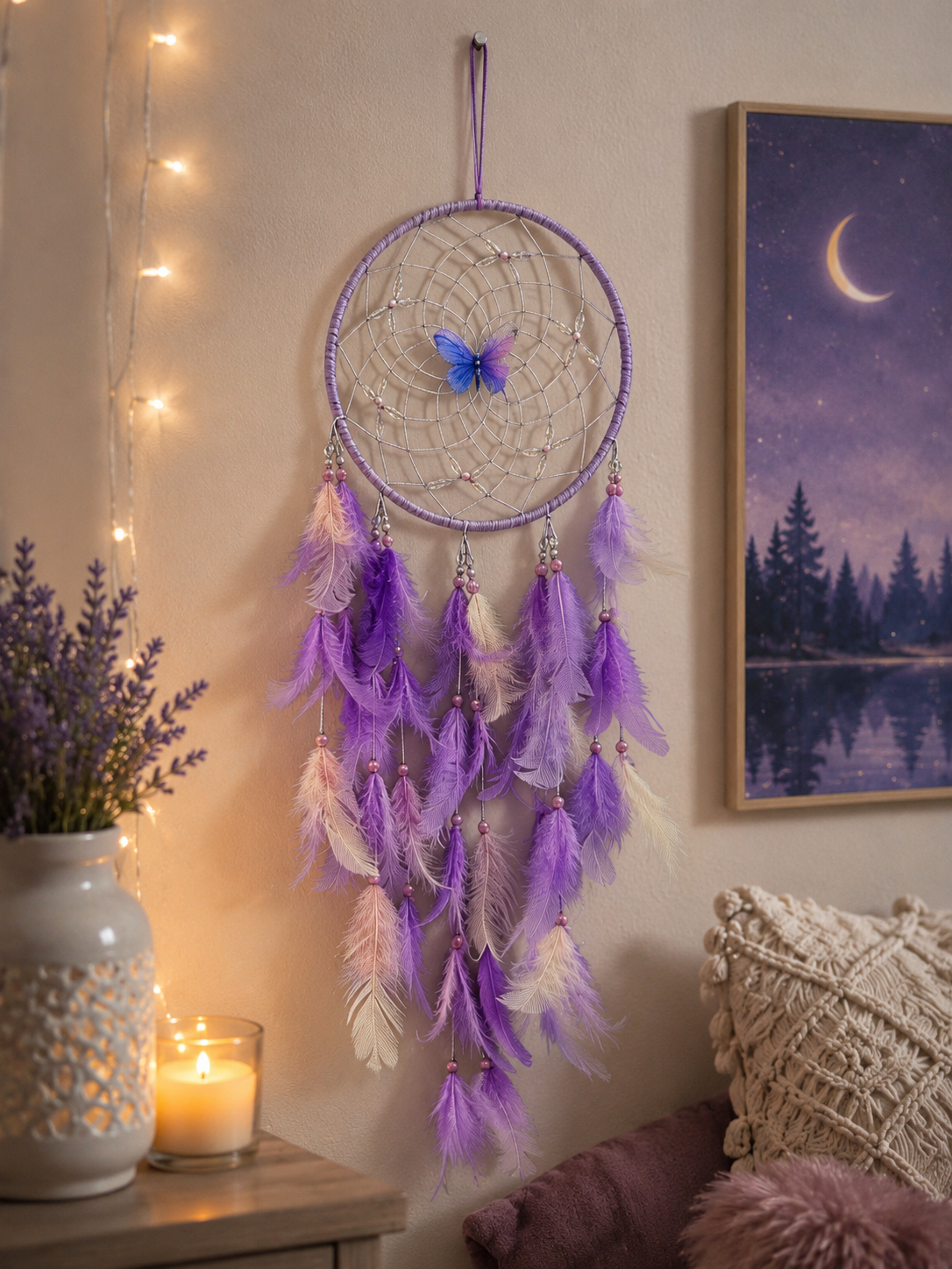 Purple Butterfly Dreamcatcher Wall Hanging – 26.4 inch