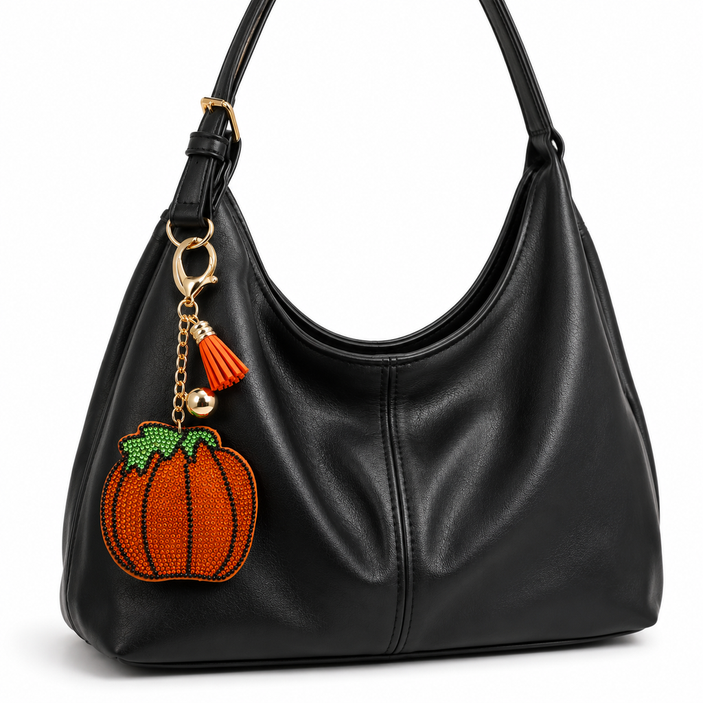 Sparkling Rhinestone Pumpkin Keychain Bag Charm