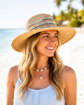 Boho Stripe Band Straw Sun Hat – Wide Brim Coastal Beach Hat