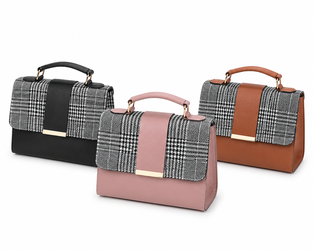 Houndstooth Handbag for Women-Crossbody Purse With Top Handle-Multiple Color Options