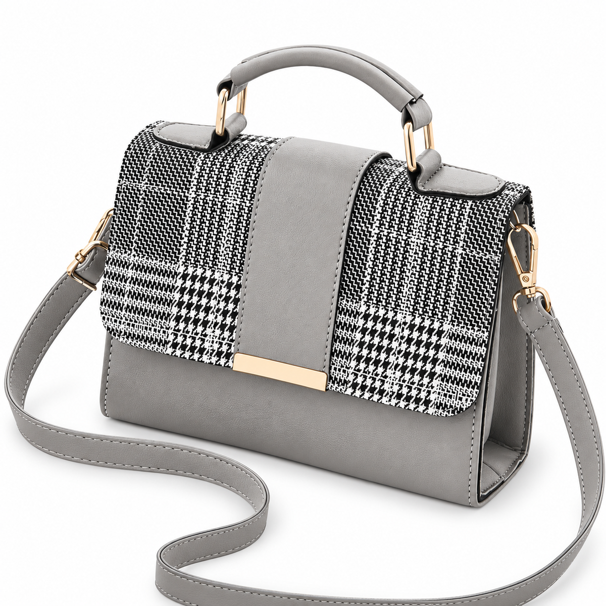 Houndstooth Crossbody Purse With Top Handle-Multiple Color Options