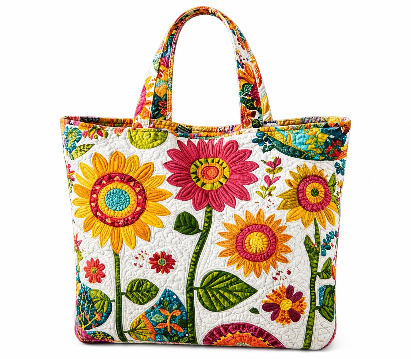 Sunshine Floral Tote Bag – Colorful Polyester Handbag with Zipper Closure