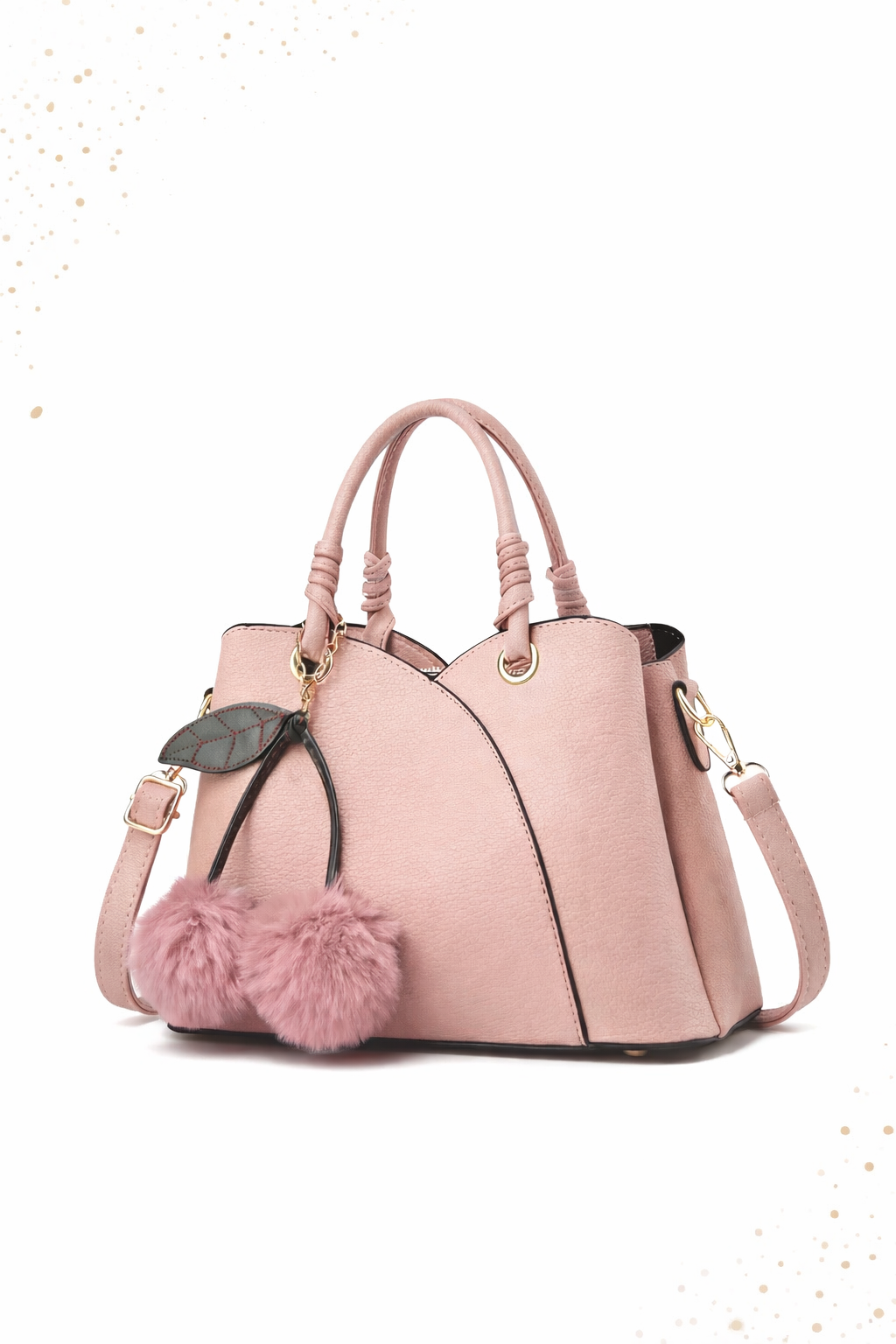 Structured Satchel Handbag for Women – Vegan Leather Crossbody Purse with Top Handles and Pom Charm