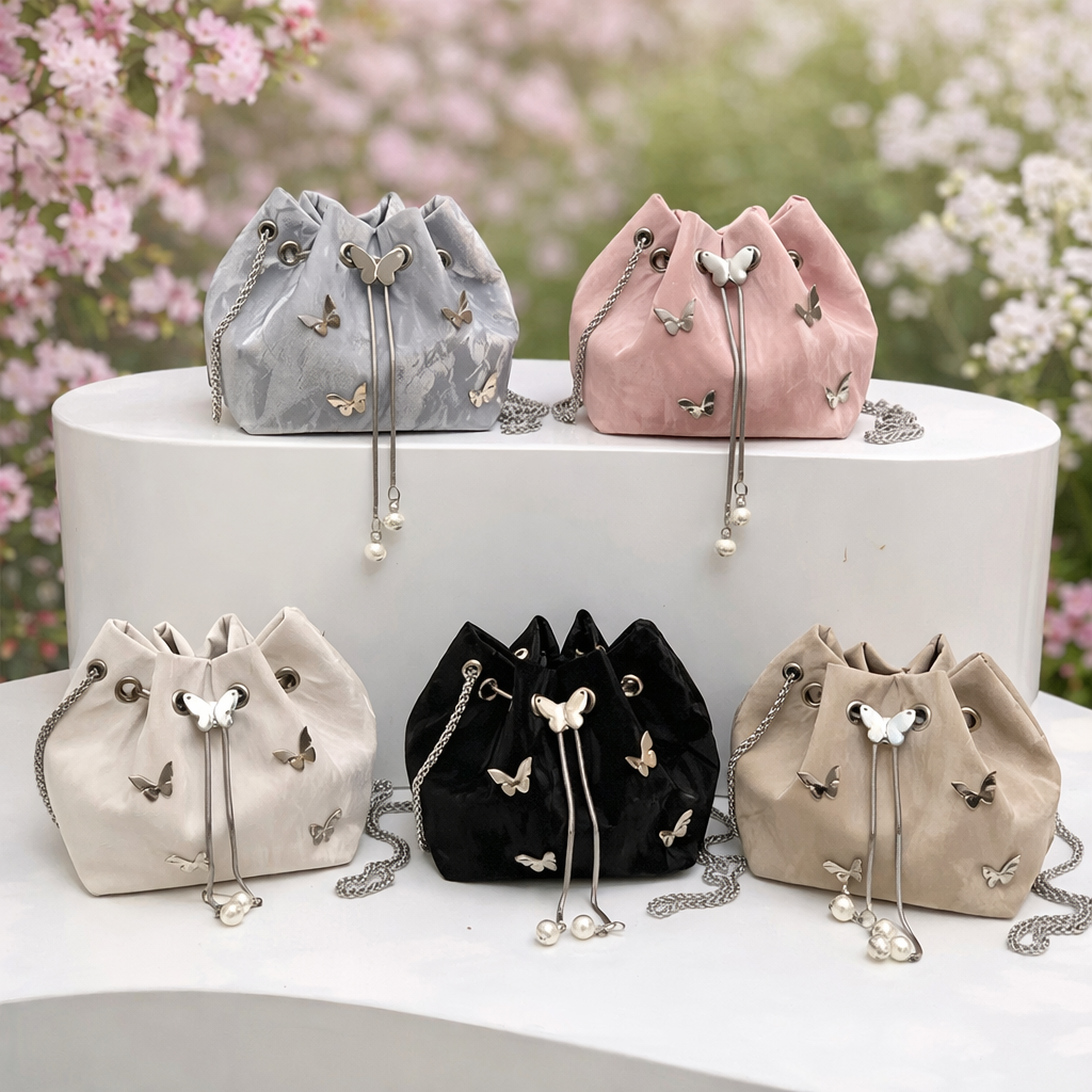 Butterfly Drawstring Bucket Bag-Crossbody Purse for Women-Multiple Color Options