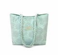 Mint Green Floral Embossed Tote Bag – Braided Handle Shoulder Bag, Lightweight Everyday Handbag