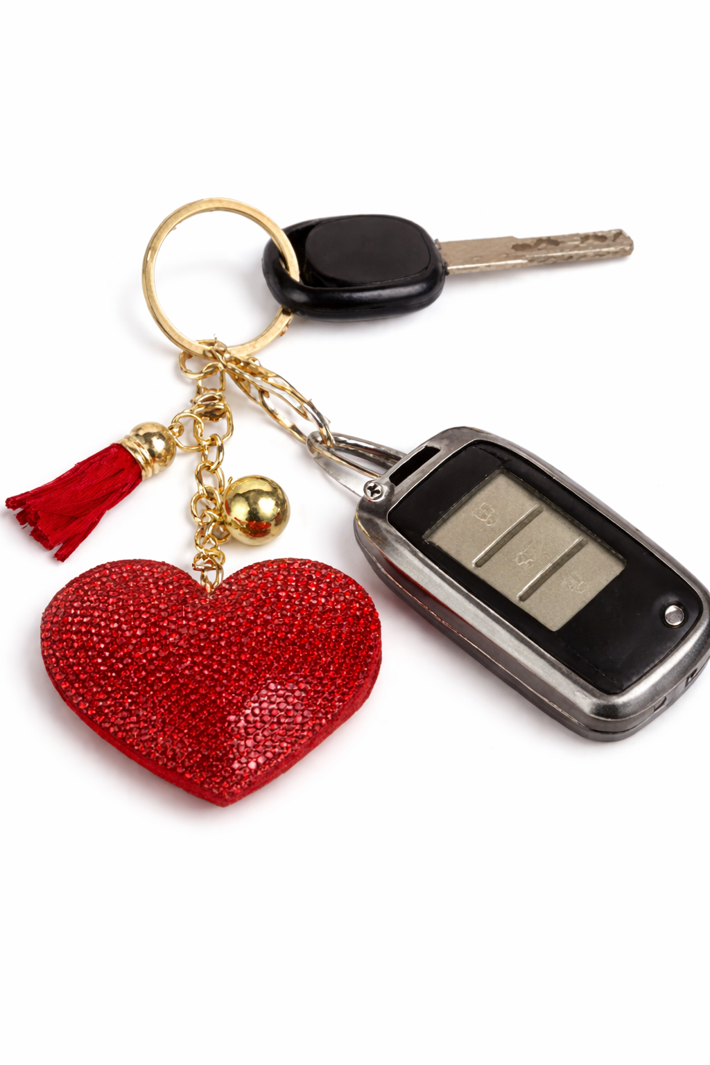 Red Rhinestone Heart Keychain with Tassel – Bling Bag Charm for Purses & Keys