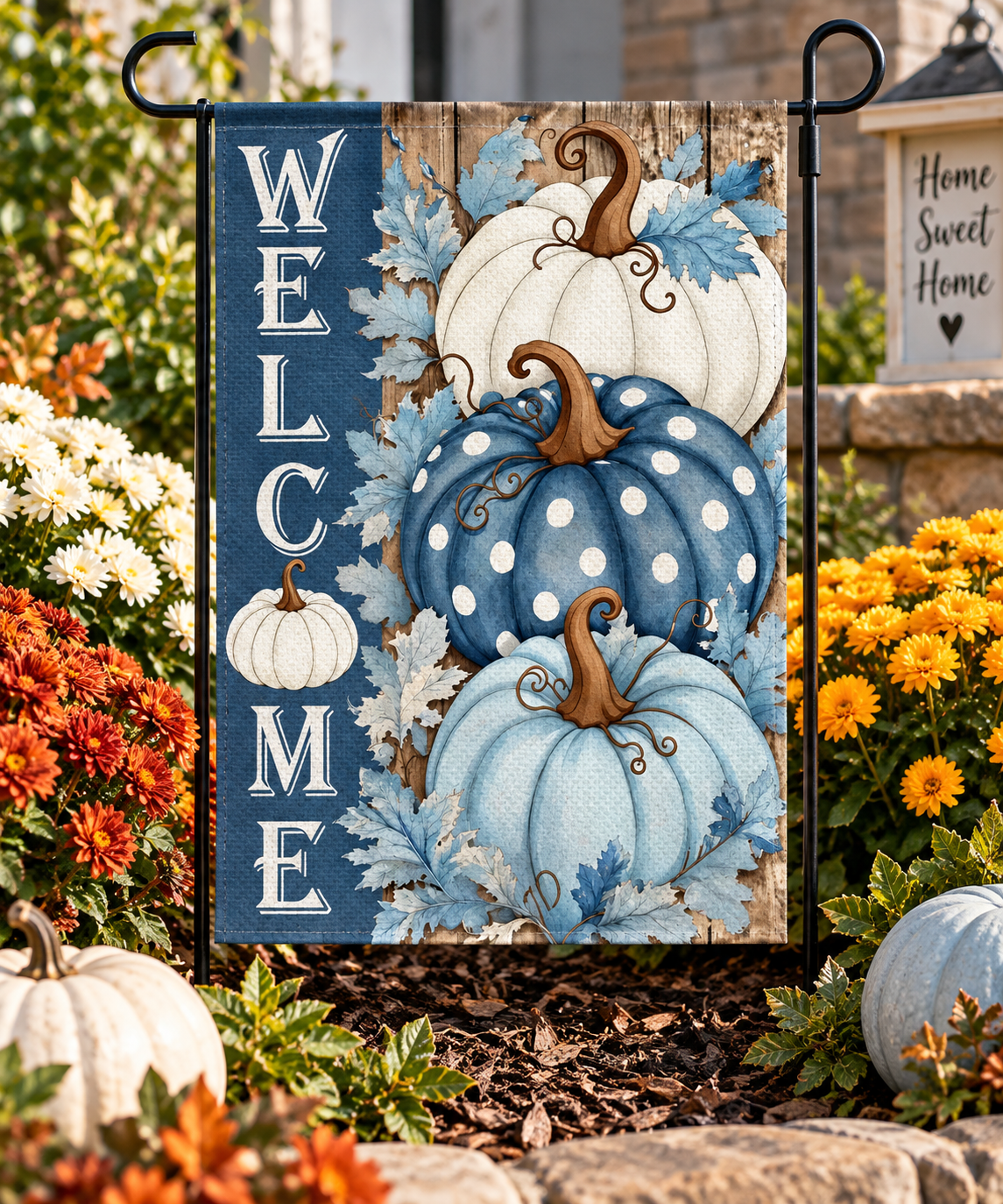 Blue Harvest Welcome Garden Flag