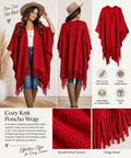 Ruby Red Cozy Knit Poncho Wrap