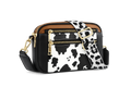 Cow Print & Solid Crossbody Bag with Wide Strap – Multi Pocket Western Style Shoulder Purse (Medium)-Multiple color choices