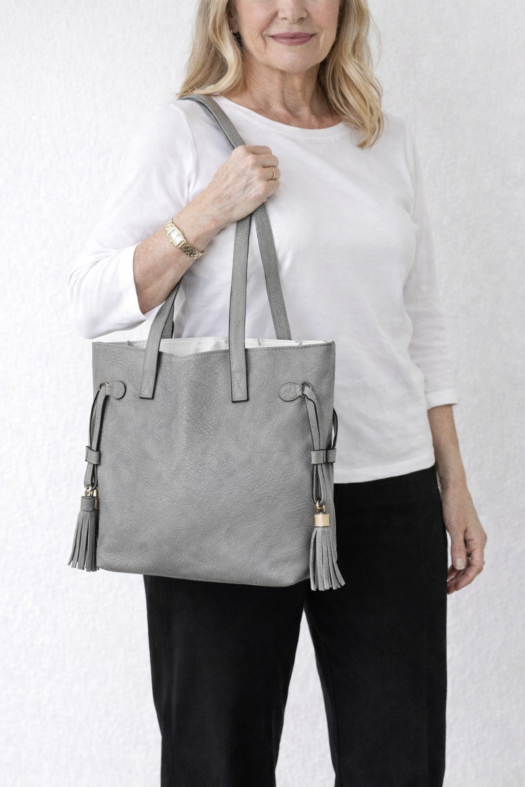 Gray Faux Tassel Bag