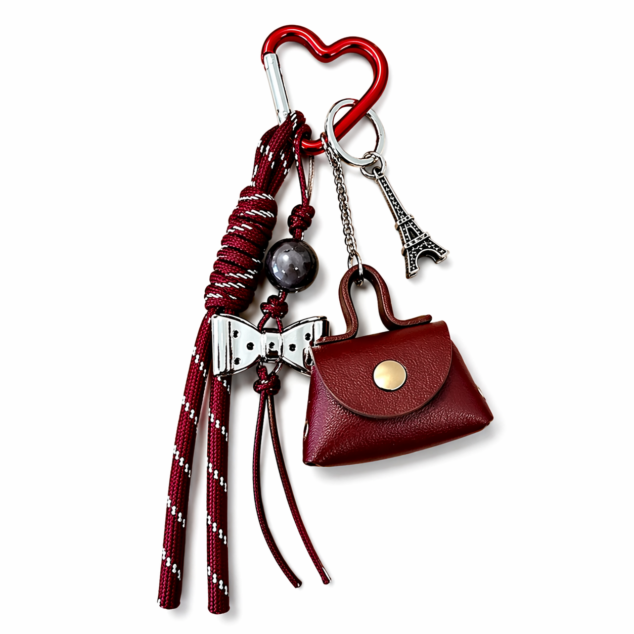 Mini Purse Bag Charm Keychain – Cute Handbag Accessory with Bow, Eiffel Tower & Tassel for Women