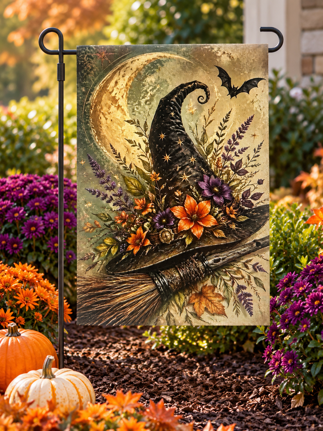 Enchanted Moon Witch Hat Garden Flag