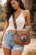 Floral Crossbody Saddle Bag for Women – Faux Leather Small Shoulder Purse with Adjustable Strap