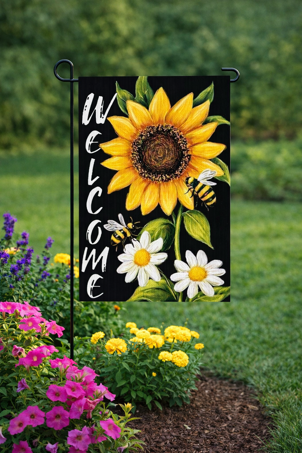 Sunflower and Bees Garden Flag