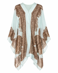 Light Blue Sheer Paisley Kimono Cardigan for Women – Lightweight Boho Cover Up, Flowy Beach Layer