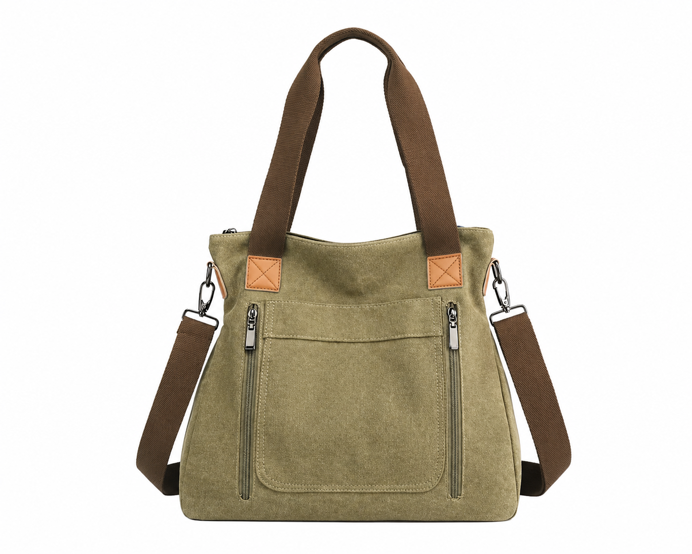 Canvas Tote Bag with Crossbody Strap – Multi Pocket Everyday Shoulder Bag for Women (Medium)-Multiple Color Choices