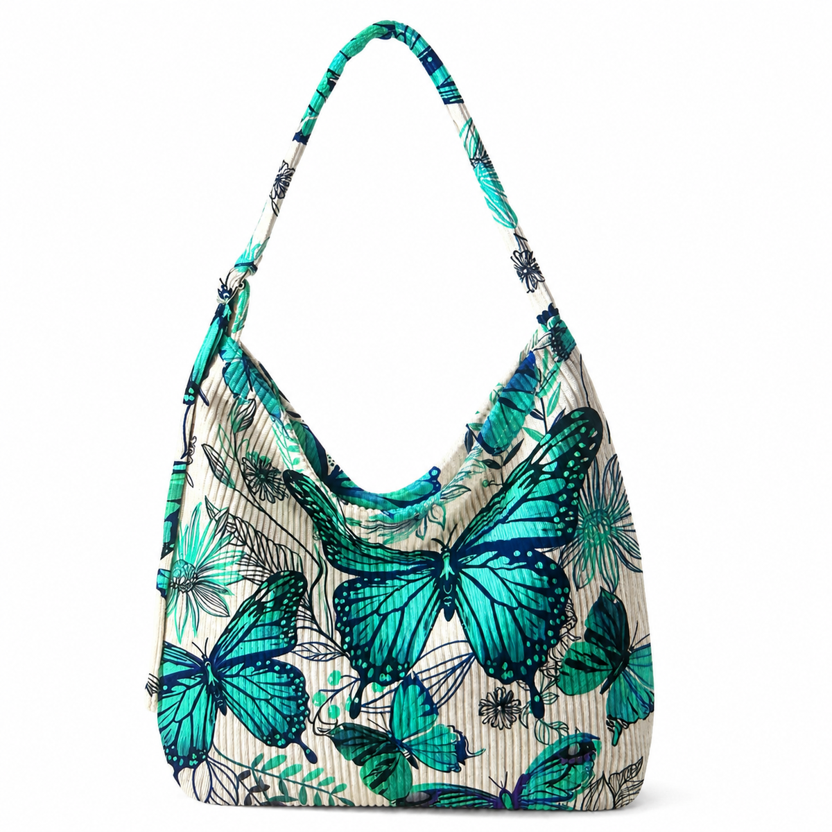 Turquoise Wings Corduroy Hobo Tote Bag