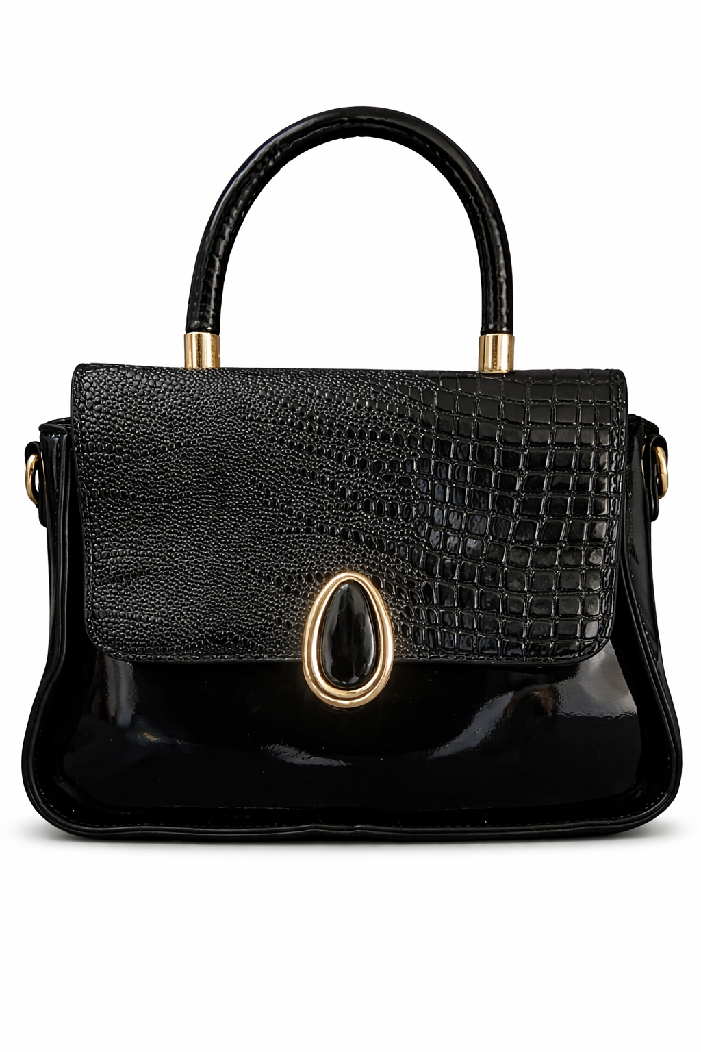 Luxury Croc Embossed Top Handle Handbags – Patent Leather Structured Purse-Multiple Color Options