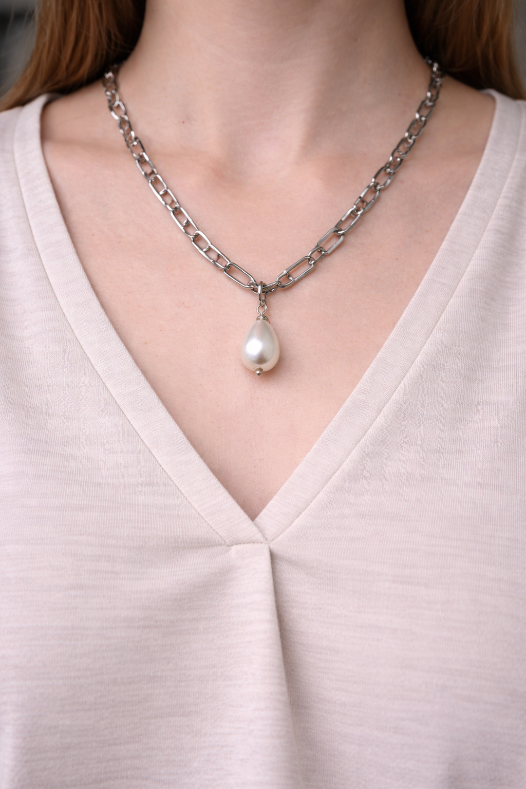 Pearl Drop Chain Necklace