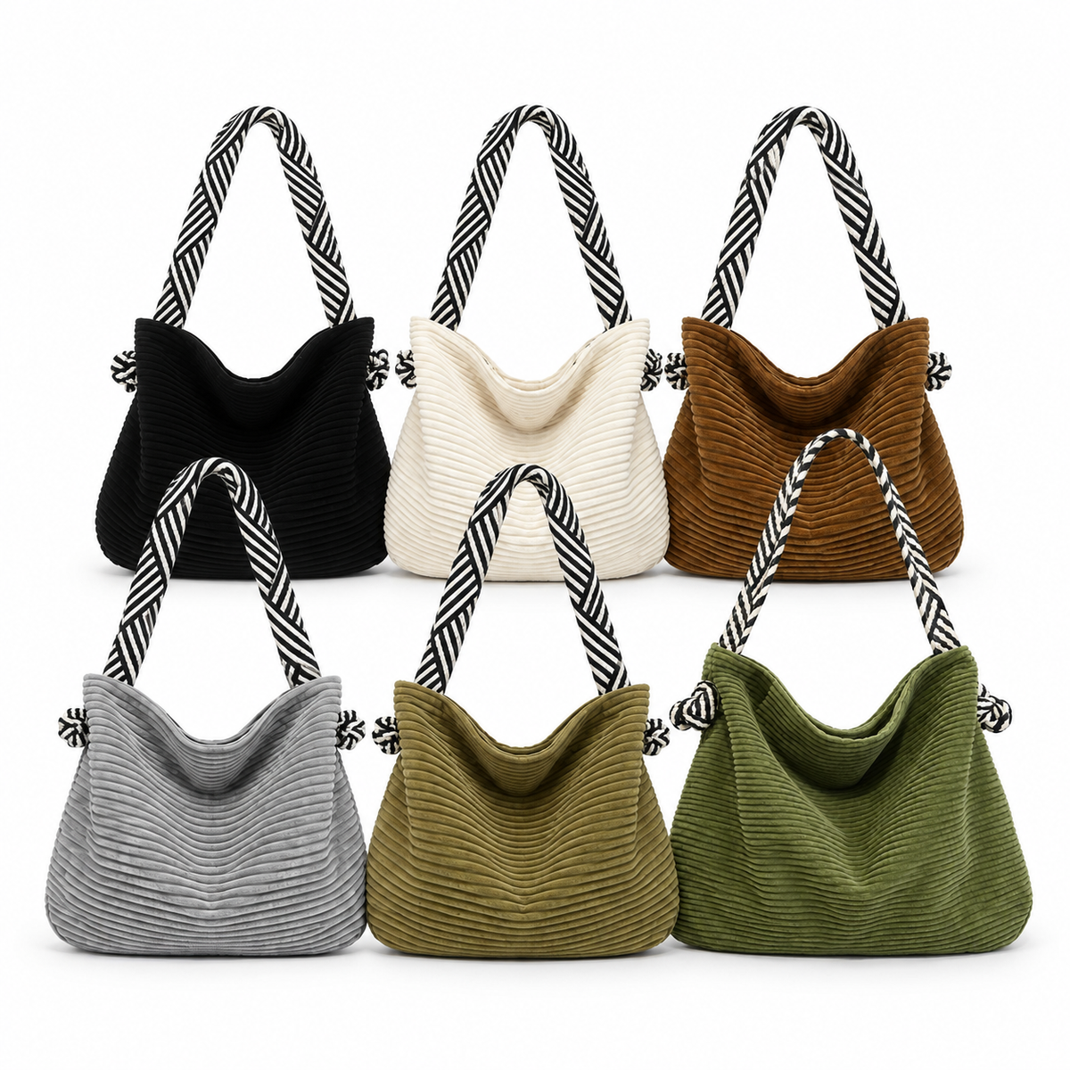 Corduroy Shoulder Bag with Rope Strap – Multiple Color Choices