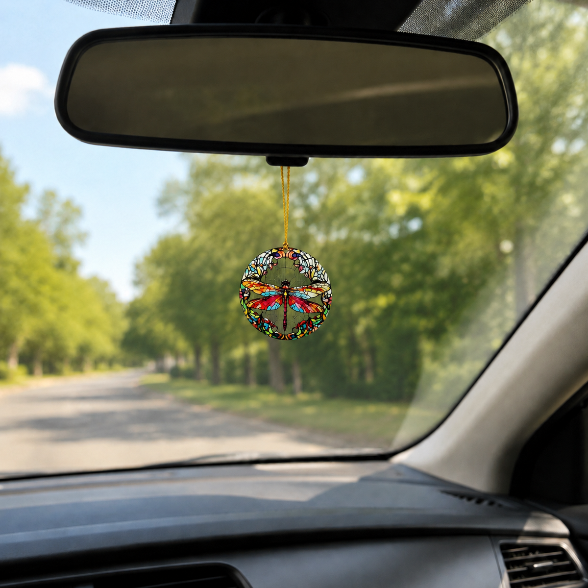 Mini Colorful Mosaic Dragonfly Car Ornament