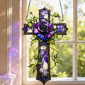 Purple Rose Cross Acrylic Suncatcher