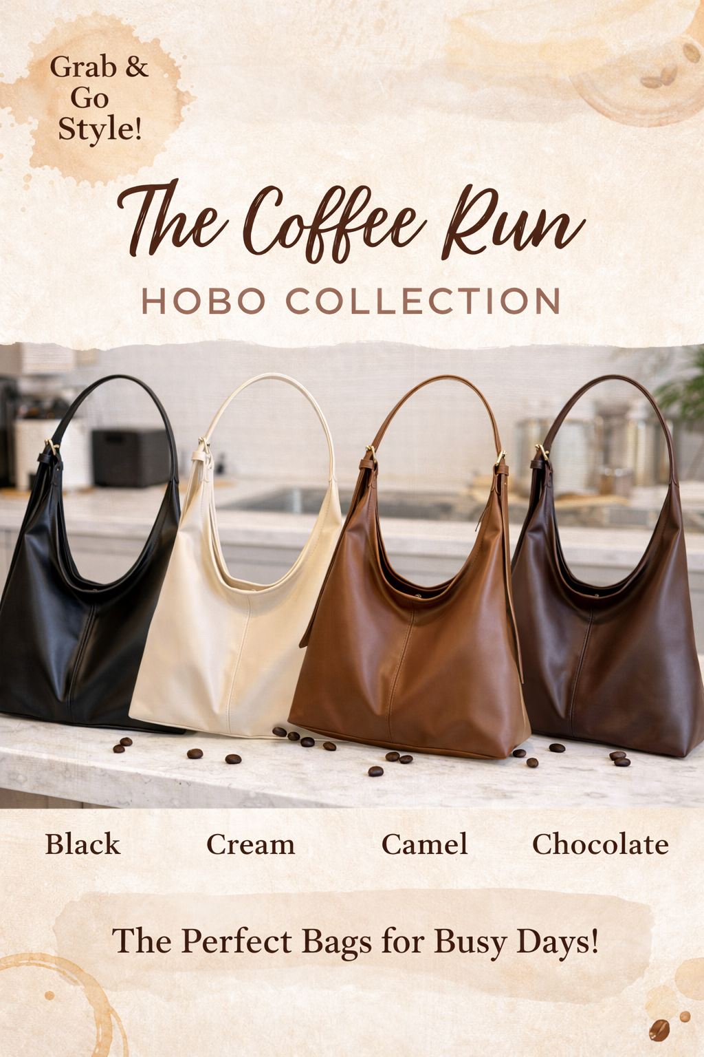 Hobo Shoulder Bag for Women – Slouchy Faux Leather Tote, Everyday Handbag (Multiple Colors)