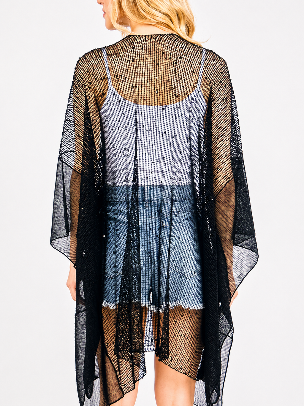 Midnight Sparkle Black Mesh Kimono