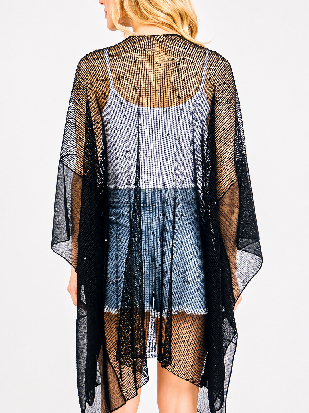 Midnight Sparkle Black Mesh Kimono